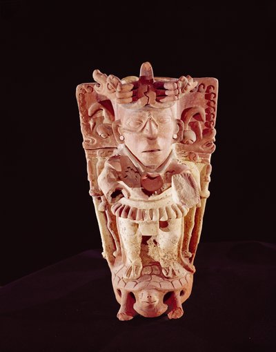 Homem de pé sobre uma tartaruga, &39;The Creator of the World&39; (barro) de Mayan